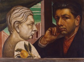 Painting of a man looking at a sculpture of himself - Giorgio de Chirico. Monet to Matisse exhibition