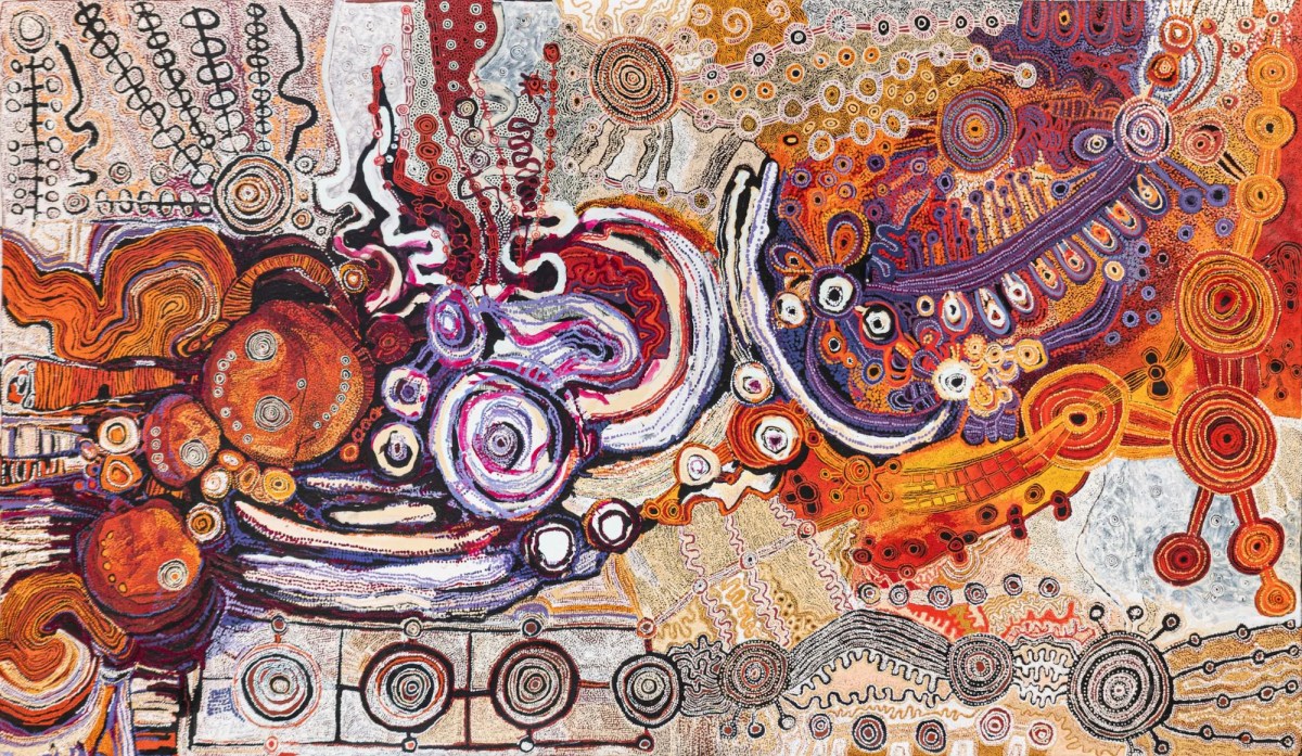Highly colourful abstract painting Aboriginal art NGA 2026