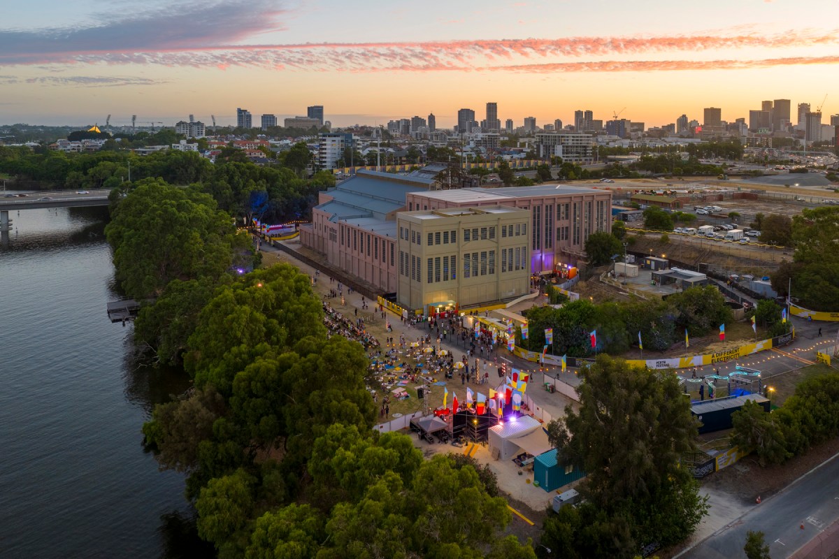 East Perth Power Station during Perth Festival 2025. Photo: Sky Perth.