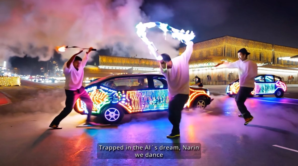 Video still of an AI generated world in violent scene. Art and AI. MCA