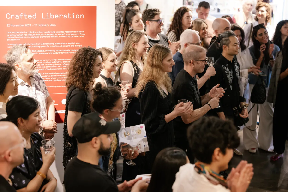 Large crowd at exhibition opening. Australian Design Center