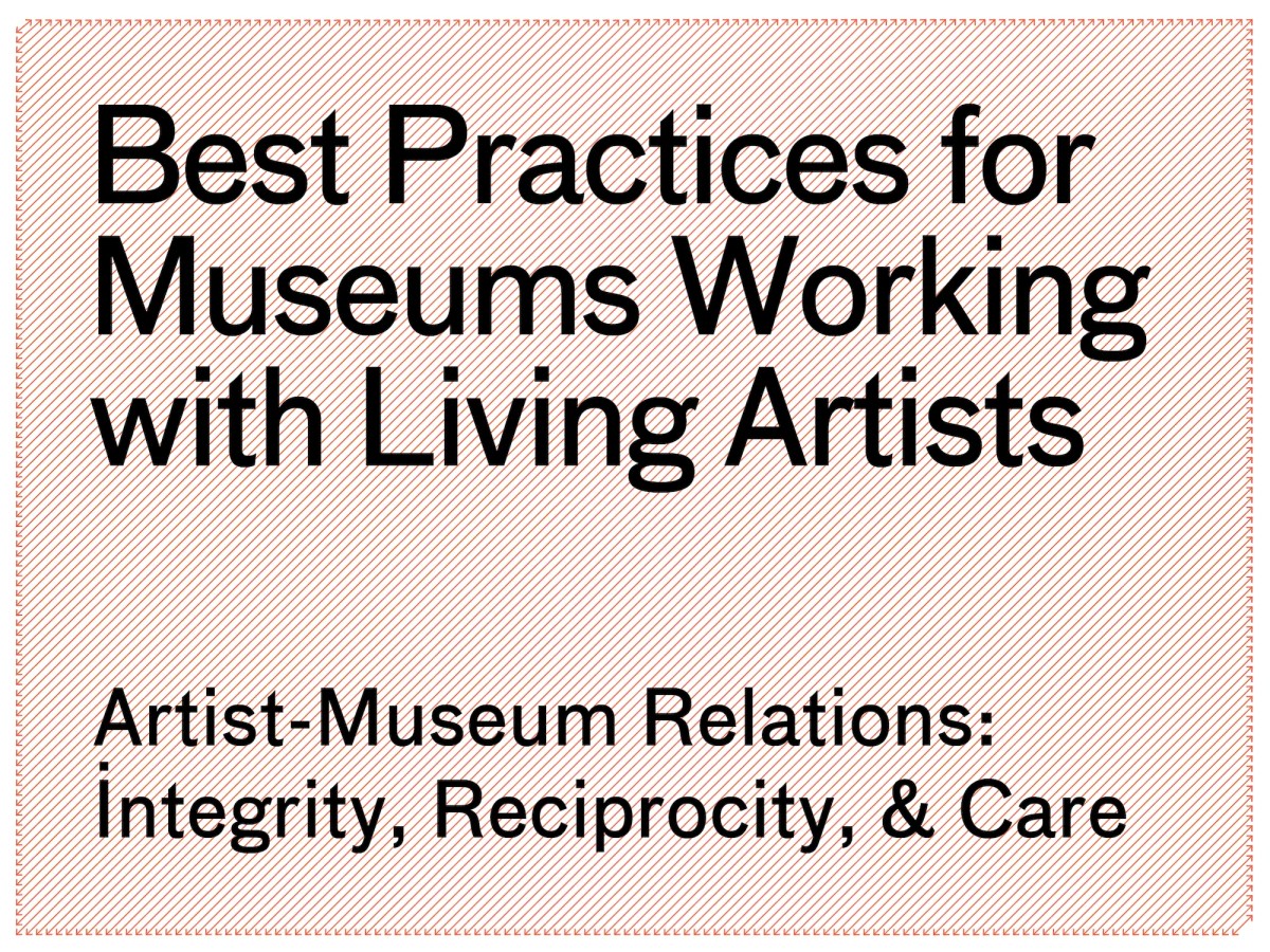 Black text on light orange background talking about artists and museums