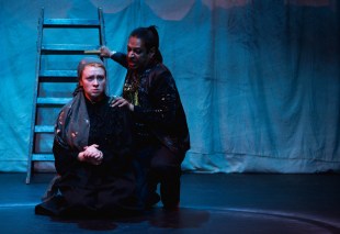 Jessica Stanley and Rajendra Moodley in Titus Andronicus at Theatre Works. Photo: Steven Mitchell Wright.