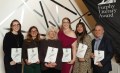 From left, shortlisted writers in The Furphy Literary Awards 2025 Amy Montague (third place), Jorgia Hamilton, Kym Tyzack, Serena Moss (winner), Emma Westwood and Damien O'Donnell. Image: The Furphy Literary Award.
