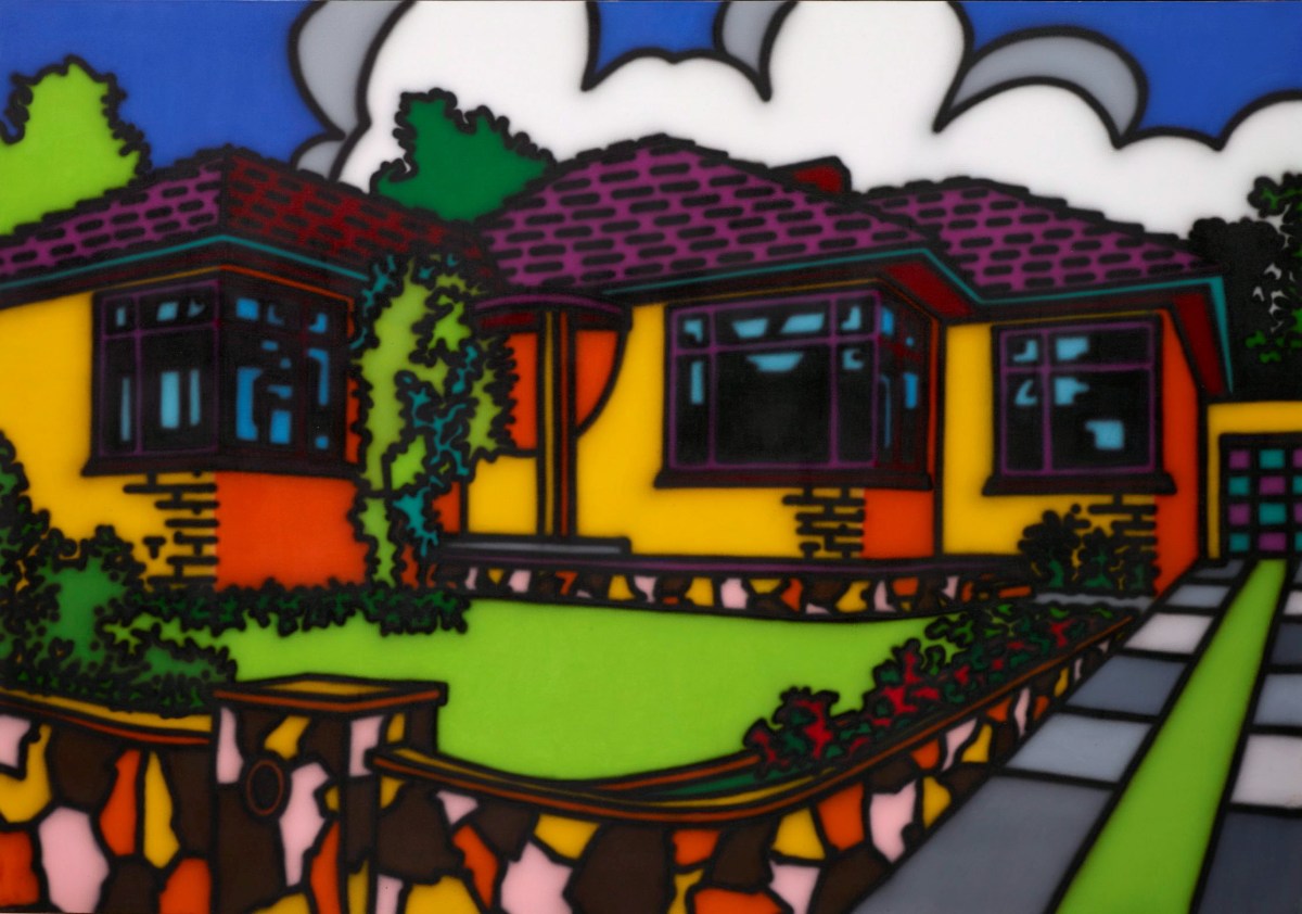 Howard Arkley, Triple fronted, 1987. Synthetic polymer paint on canvas, 166.4 x 238.4 x 4.7 cm stretcher. Collection of Art Gallery of New South Wales, Mollie and Jim Gowing Bequest Fund 2014. Photo: AGNSW. Courtesy: The Estate of Howard Arkley and Kalli Rolfe Contemporary Art.
