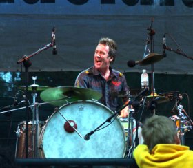 Rob Hirst behind the drumkit with Backsliders at Womadelaide 2007. Midnight Oil