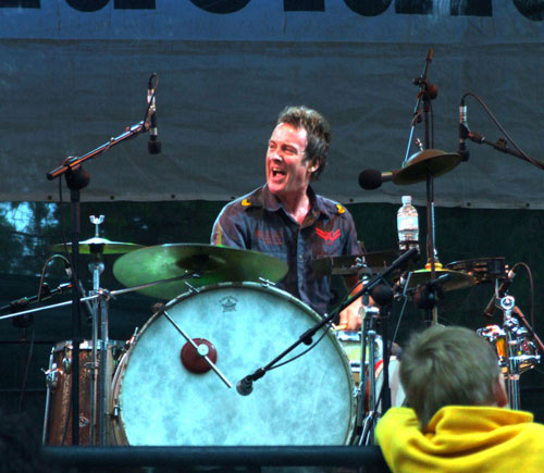 Rob Hirst behind the drumkit with Backsliders at Womadelaide 2007. Midnight Oil