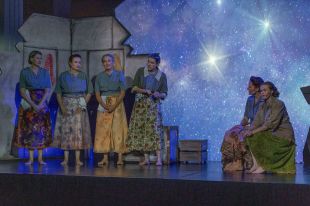 From left, Michelle Fornasier, Caitlin Beresford-Ord, Helen Searle, Alex Jones, Rebecca Davis and Tegan Mulvany in Theatre 180’s production of 21 Hearts. Photo: Stewart Thorpe Photography.