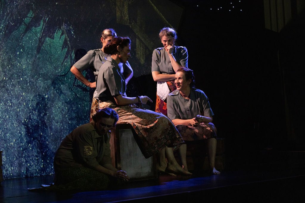 Actor Rebecca Davis, pictured seated at centre, gives an assured performance as Vivian Bullwinkel in 21 Hearts. Photo: Stewart Thorpe Photography.