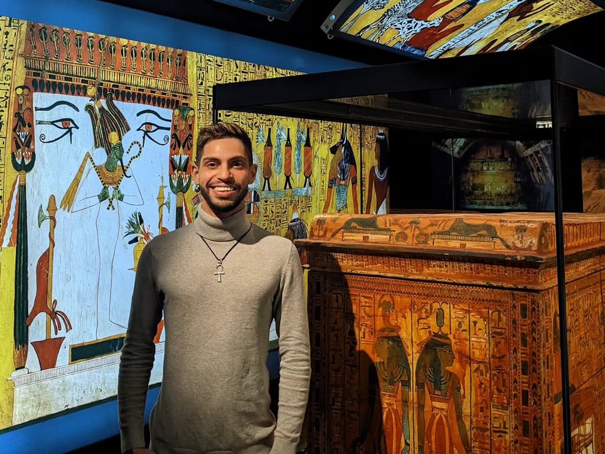 AJ Lamarque with Egyptian artefacts. Photo: Supplied.