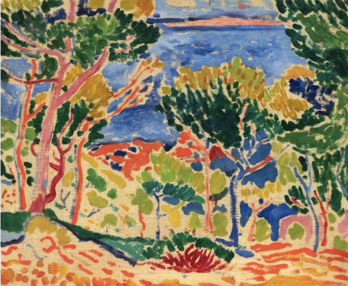 Abstract painting of a landscape in post impressionist style with bright colours. Andre Derain SAM