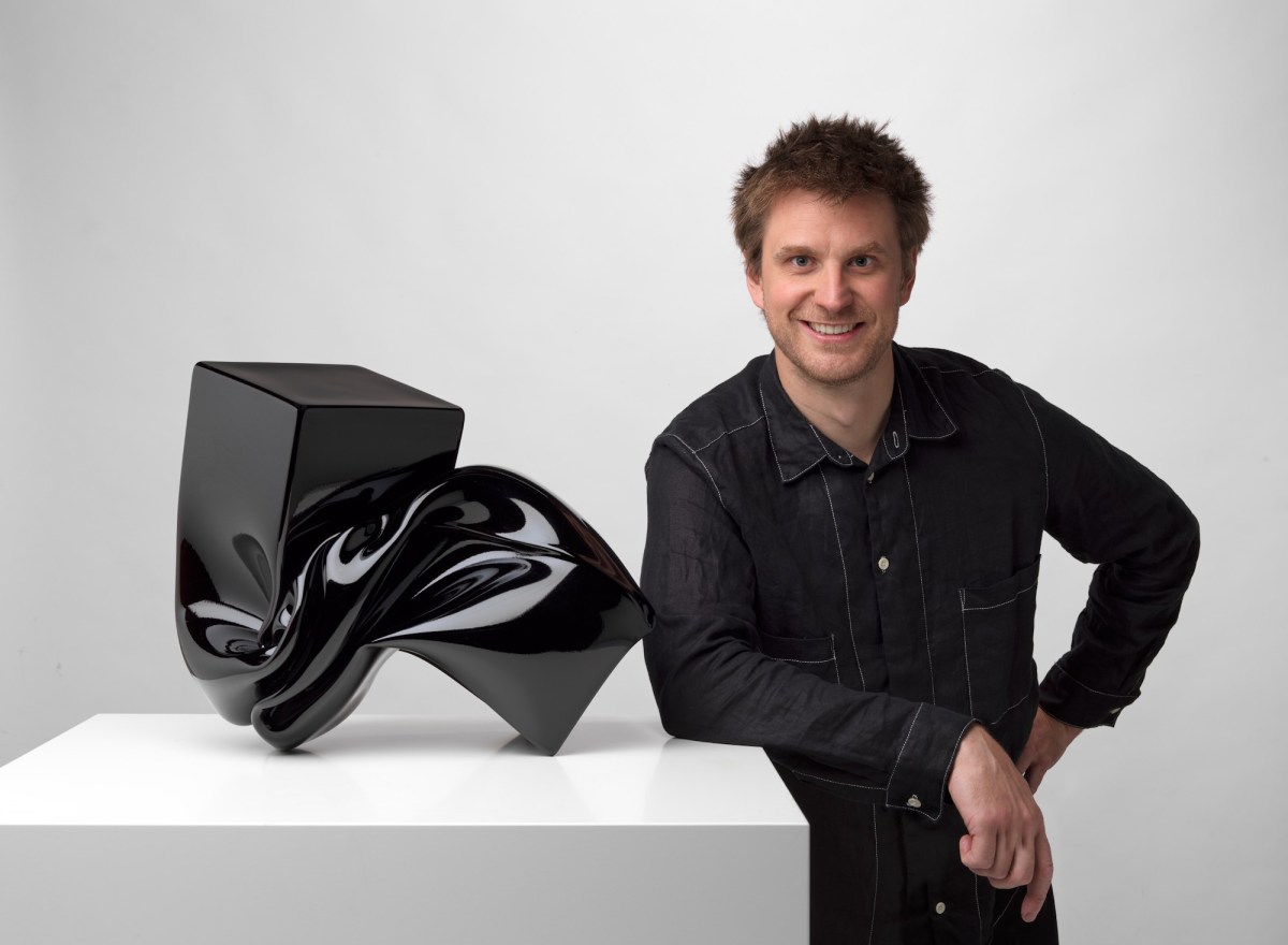 Liam Fleming with his Loewe Craft Prize finalist work, Patterns of Pressure, 2025. Photo: Grant Hancock.