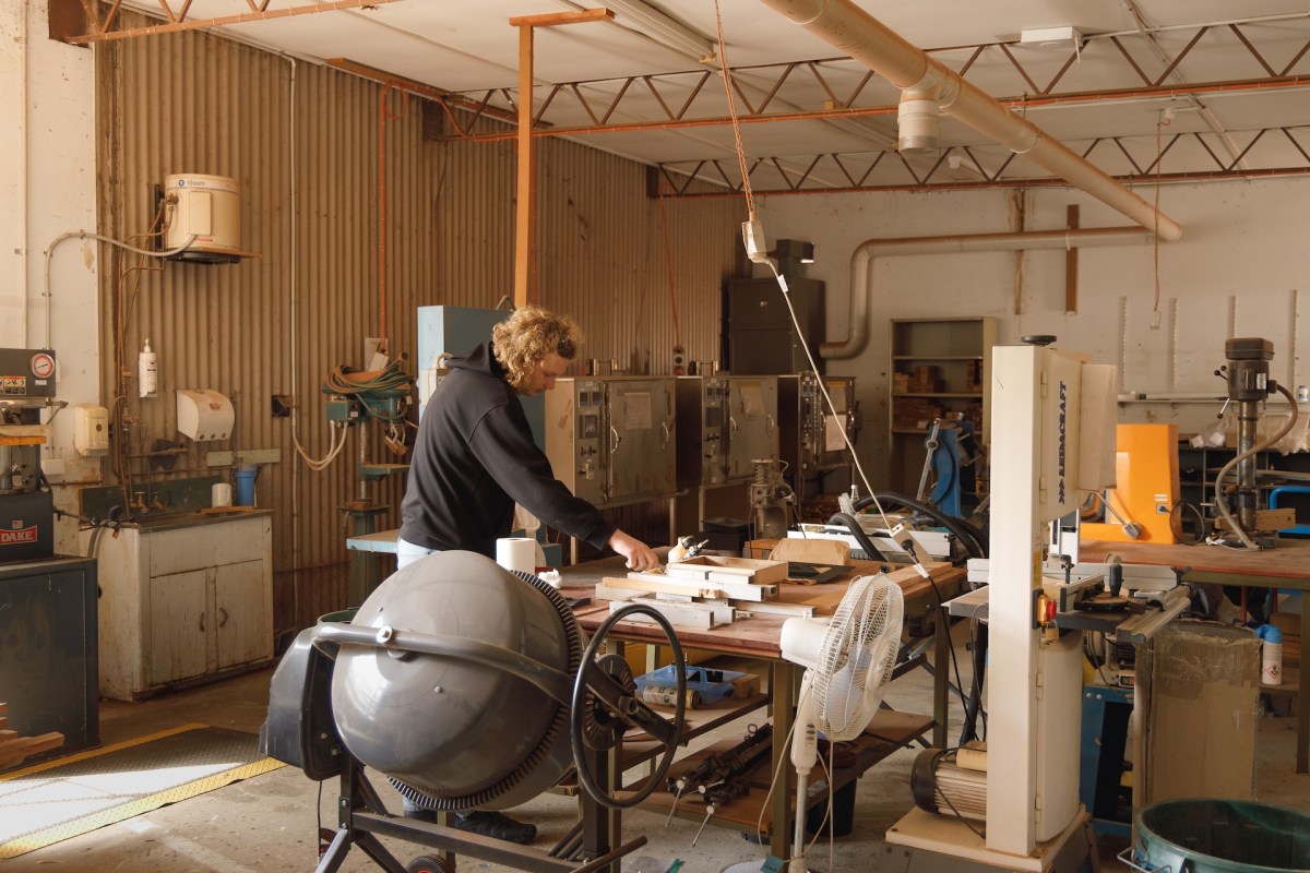 Francis Carmody in a workshed at Burnley. Photo: James Henry.