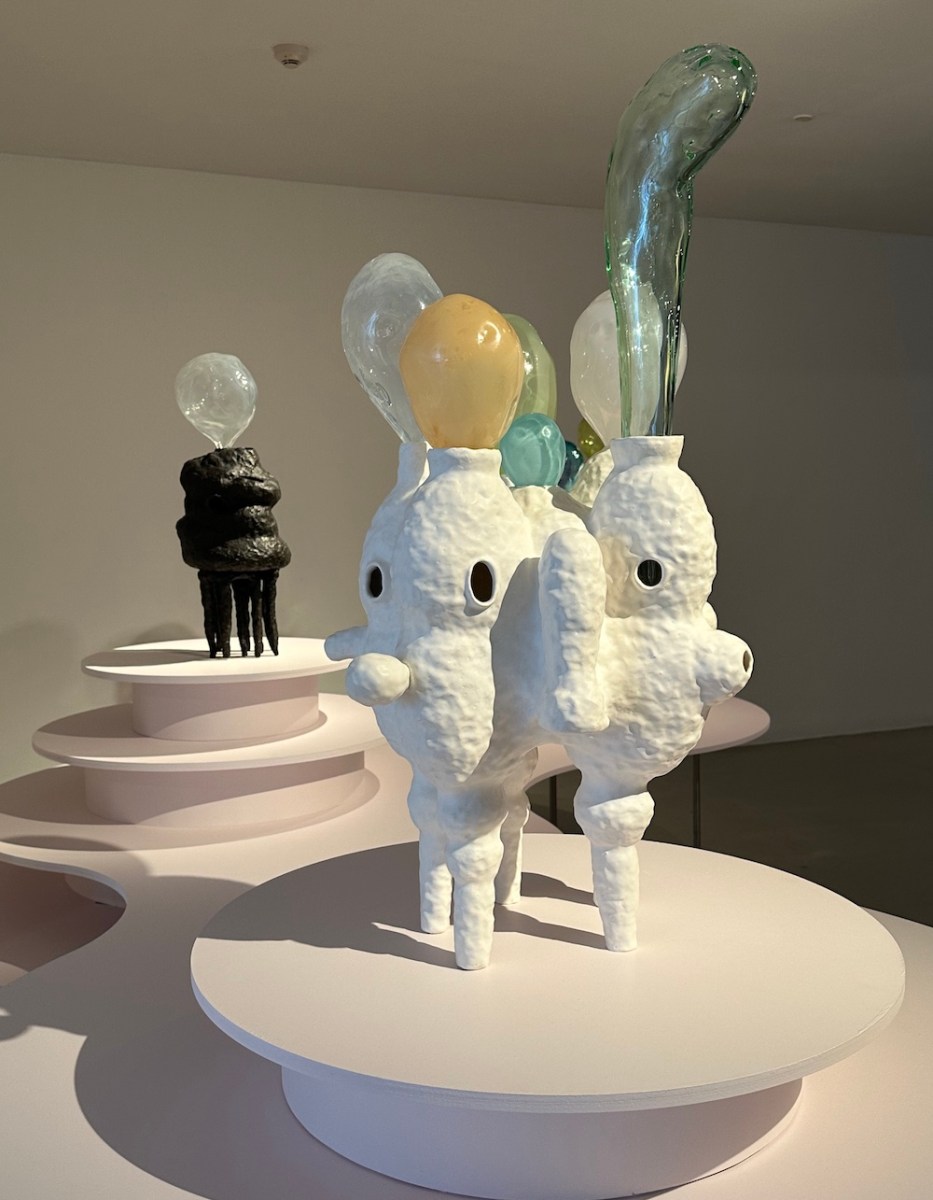 Fantasy like ceramic and glass sculpture in a gallery setting Lynda Draper glimmer exhibition CAC