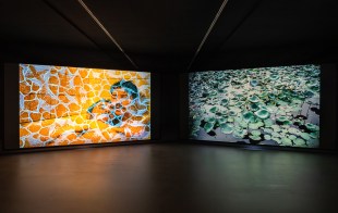 J Davies, All at Once, 2026. Two-channel digital video, colour, stereo, 33 min 52 sec. Installation view, All the World’s Memories, UNSW Galleries, Sydney. Photo: Jacquie Manning.