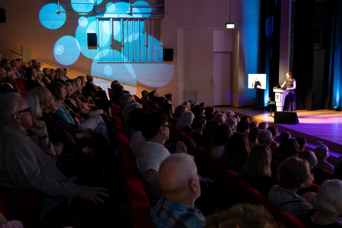 The Met's Quincey Houghton delivering the Betty Churcher Oration at NGA, Canberra. Photo: Supplied.