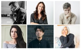 Yann Martel, Jacinda Ardern, David Szalay, Nikita Gill, Genki Kawamura and Susan Choi. Image: MWF.