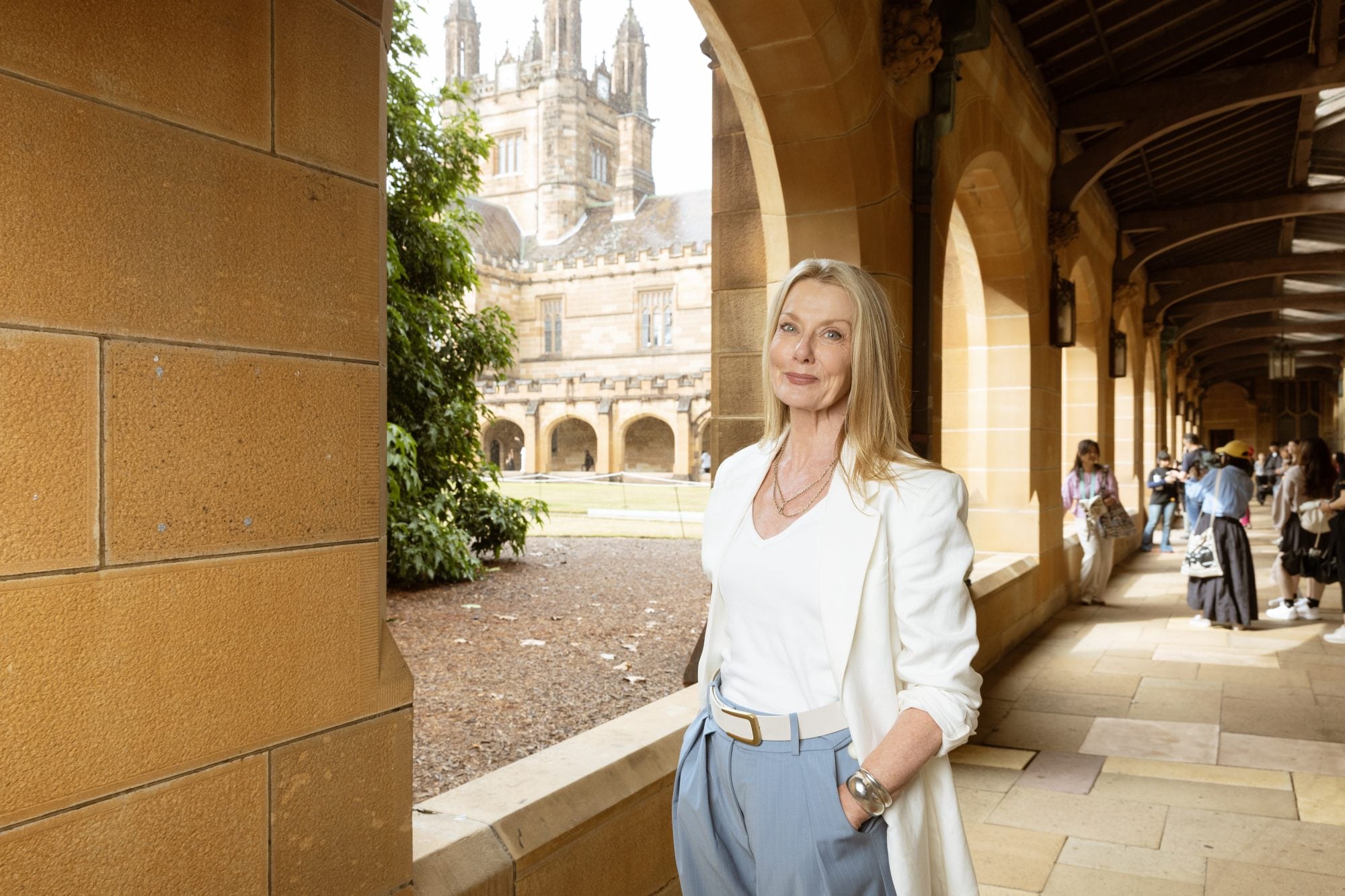 Anna Funder in the quadrangle at the University of Sydney. Photo: University of Sydney / Stefanie Zingsheim.
