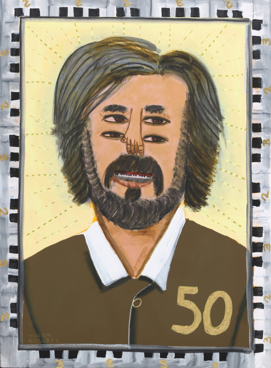 Archibald Prize 2026 finalist Thom Roberts, George Harrison is turning 50. Synthetic polymer paint on canvas, 127.7 x 93.7cm. Photo: Jenni Carter. Courtesy: the artist and AGNSW.