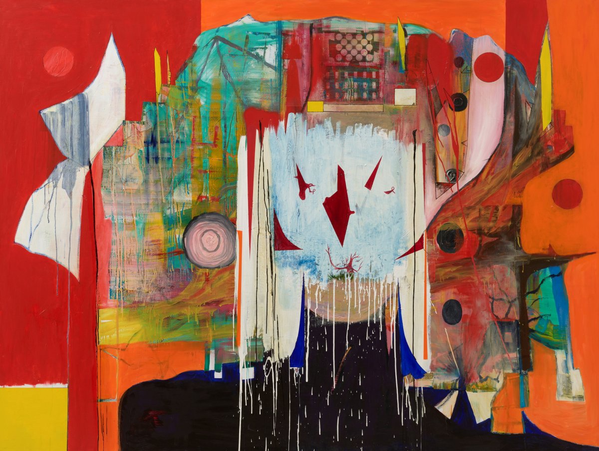 Sulman Prize 2026 finalist Gareth Sansom, Dowager. Oil, enamel and ink on linen, 183.3 x 244.3cm. Photo: Diana Panuccio. Courtesy: the artist and AGNSW.