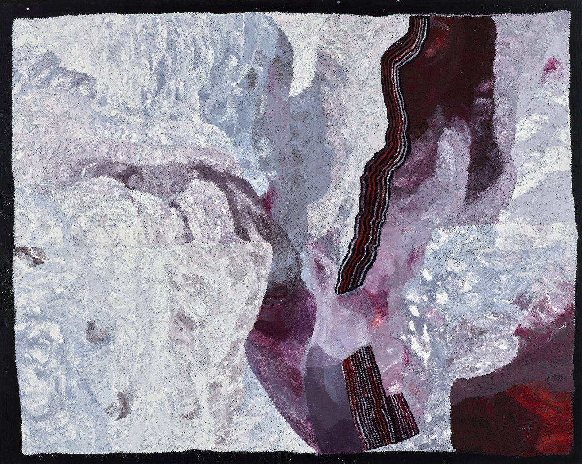Wynne Prize 2026 finalist Betty Campbell, Minymaku inma. Synthetic polymer paint on linen, 200.3 x 252.5cm. Photo: Diana Panuccio. Courtesy: the artist and AGNSW.