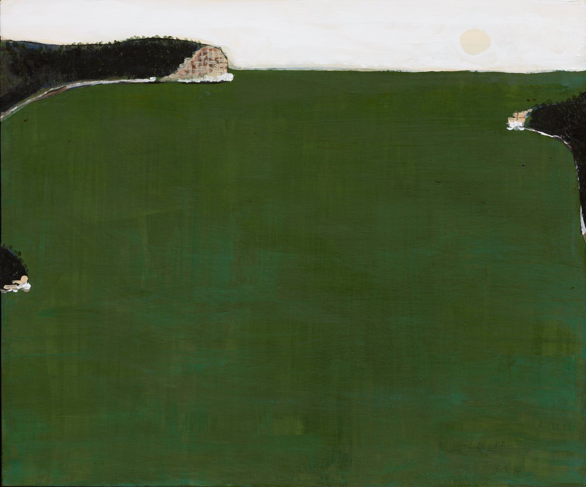 Wynne Prize 2026 finalist John Baird, Prehistoric harbour. Synthetic polymer paint and damar on cardboard, 50 x 60cm. Photo: Diana Panuccio. Courtesy: the artist and AGNSW.