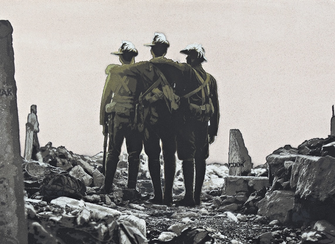 Detail from Luke Cornish's No Rest (The Vandalism of Deir al-Balah). Aerosol on board. 100 x 135cm. Image supplied.