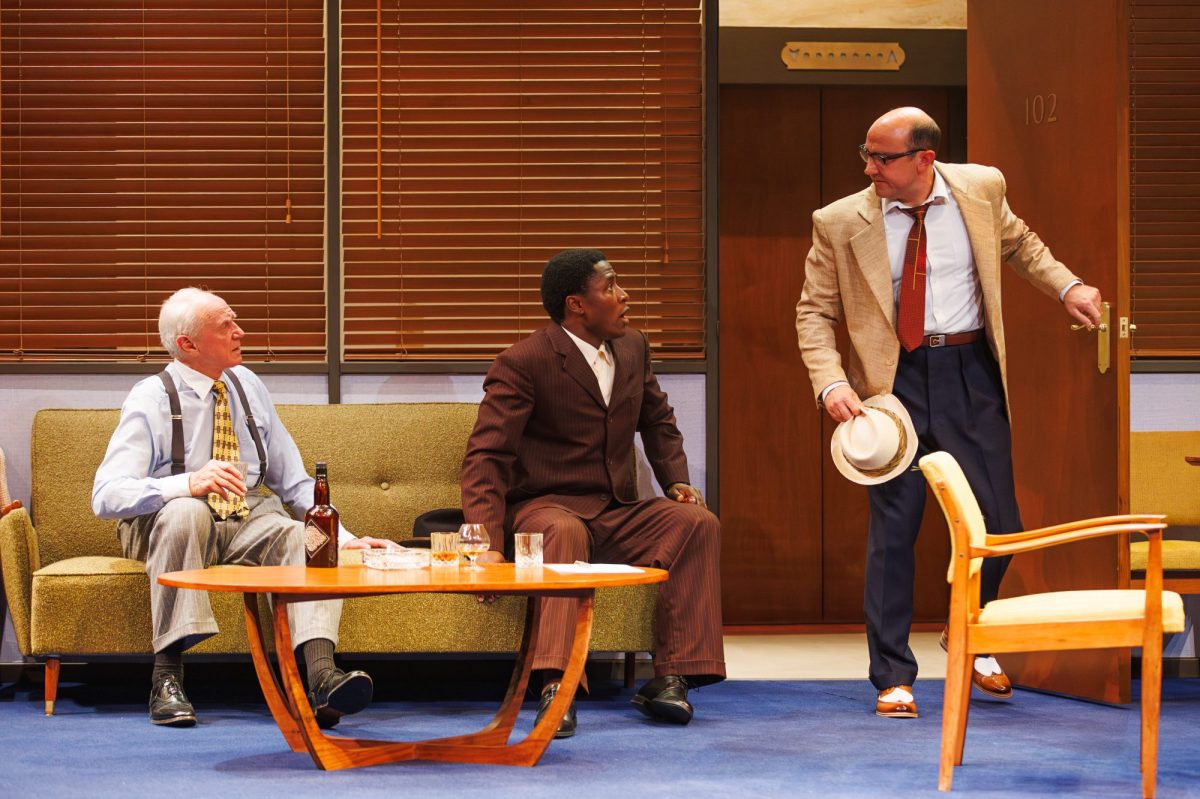 Alan Dale, Josh McConville and Donné Ngabo in Retrograde. Photo: Sarah Walker.