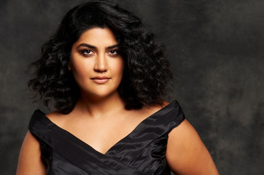 Tara Tiba – Omid (Hope) at Adelaide Cabaret Festival 2026. The Persian-Australian performer gazes straight into the camera; she has thick, wavy black hair and wears a sleeveless black dress.