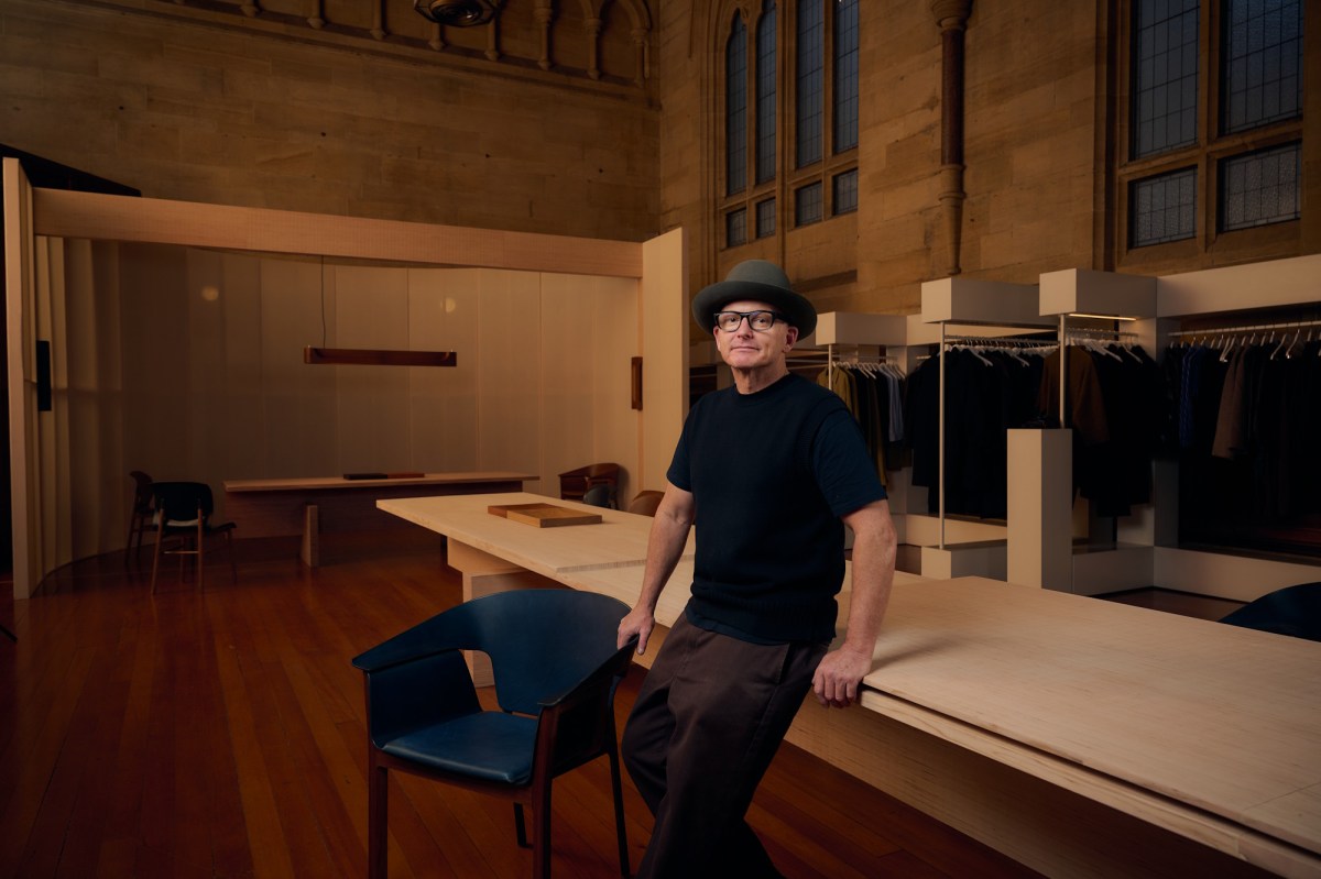 Jon Goulder, winner of the 2026 Melbourne Design Week Award, with his works on display at Chapter House, presented by Alpha60. Photo: Eugene Hyland.
