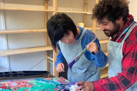 Artist Joanne Lee and Hari Koutlakis at co-art Studio. Photo: Supplied.