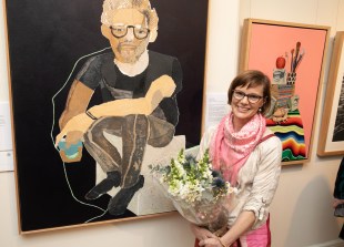 Winner of the 2025 Hornsby Art Prize Silke Raetze with her work Green Tea with Alex. Photo: Supplied.