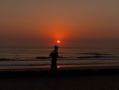 An atmospheric photo of a person running along the beach at sunset, with the sun low in the sky on the horizon. arts sector appointments