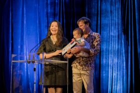 Taiwanese theatre producer BaoBao Chen and Australian music and film producer Tim Cole won at Creative Australia's 2026 Asia Pacific Arts Awards. Photo: Pia Barrera.