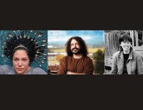 The Unconformity’s inaugural Ongoing Artists – (L-R) Nancy Mauro-Flude, Stevie Battese and Iris Blazely – are being paid wages to produce ambitious work for The Unconformity 2027 festival. Image: Supplied.