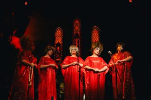 Drag queens perform at opening night for Divine Playhouse. Photo: Anna Hay.