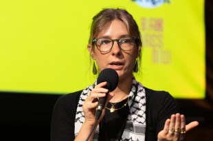 Evelyn Araluen speaking on the craft of writing at a previous Blak & Bright event. Photo: James Henry.