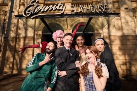 Festival Director Patrick Kennedy with artists for Sydney Fringe 2025. Photo: Daniel Boud.