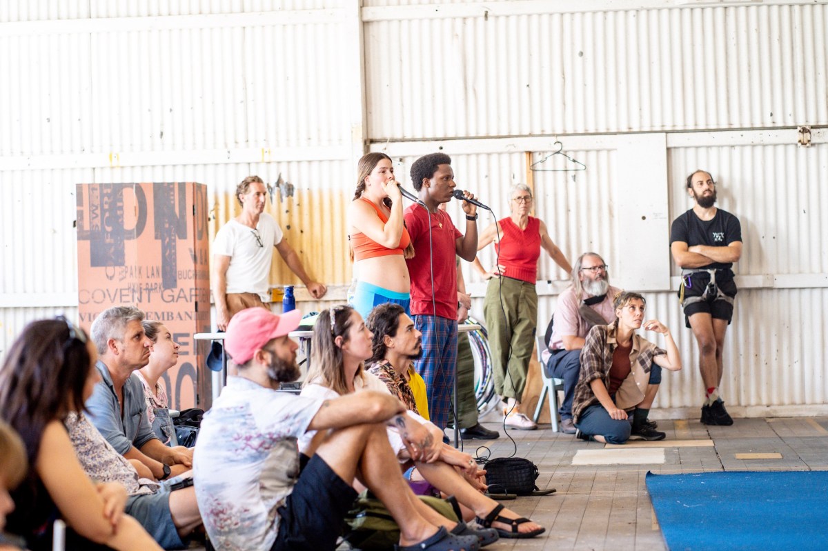 Ayuba SOQS, centre, during the development of CircusWA's Eclipse. Photo: Tashi Hall.