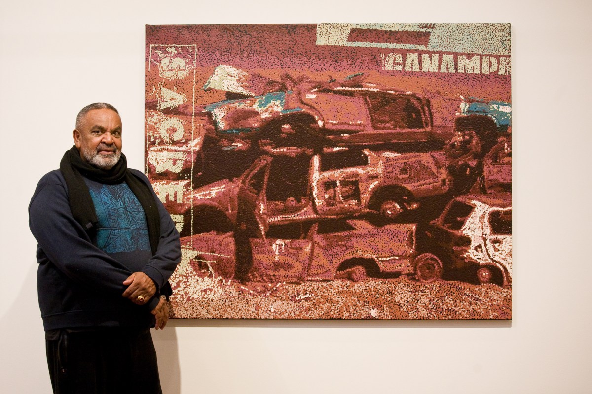 Artist Robert Fielding with his winning work in the 2026 Hadley's Art Prize. Photo: Jessica King.