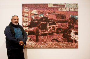 Artist Robert Fielding with his winning work in the 2026 Hadley's Art Prize. Photo: Jessica King.