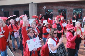 More than 250 people joined the Rally in Red to save Marian St Theatre. Photo: Supplied.