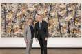 Federal Arts Minister Tony Burke with NGA Director Nick Mitzevich in front of Blue poles (1952) by Jackson Pollock. Photo courtesy NGA.