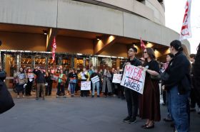 Striking workers outside Arts Centre Melbourne. Photo: MEAA.
