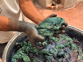 Hand dyeing Indigo textiles, Oaxaca, Mexico. Photo: Gina Fairley.