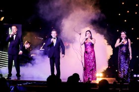 Tania de Jong performing in Pot-Pourri alongside Rebecca Bode, Jon Bode, Jonathan Morton and Anthony Barnhill. Photo: Supplied.