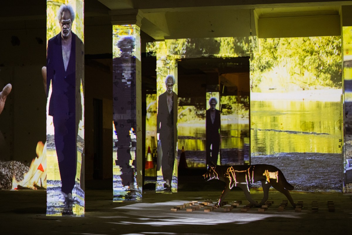 Zane Saunders, Preface, 2026. Performance installation, PUNQ 2026, Old NSW Bank Building, Gurambilbarra/Townsville. Photo: Tszar. Courtesy: the artist.