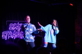 Tom Stevenson and Ru Halwala are building a regional comedy ecosystem. Photo: Supplied / Scary Strangers.