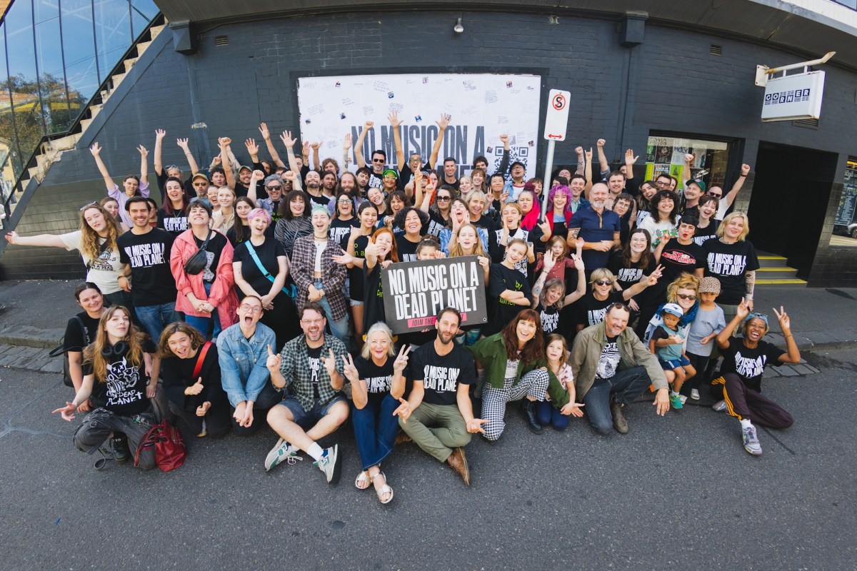 Green Music Australia achieved surprising results from AusArt Day 2025. Here, the team leads an event for the No Music on a Dead Planet campaign at the Corner Hotel in 2025. Photo: RC Stills Photography.